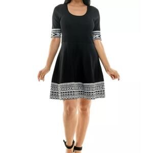 Nina Leonard Womens Black Fit and Flare Sweater Dress Size L NWT